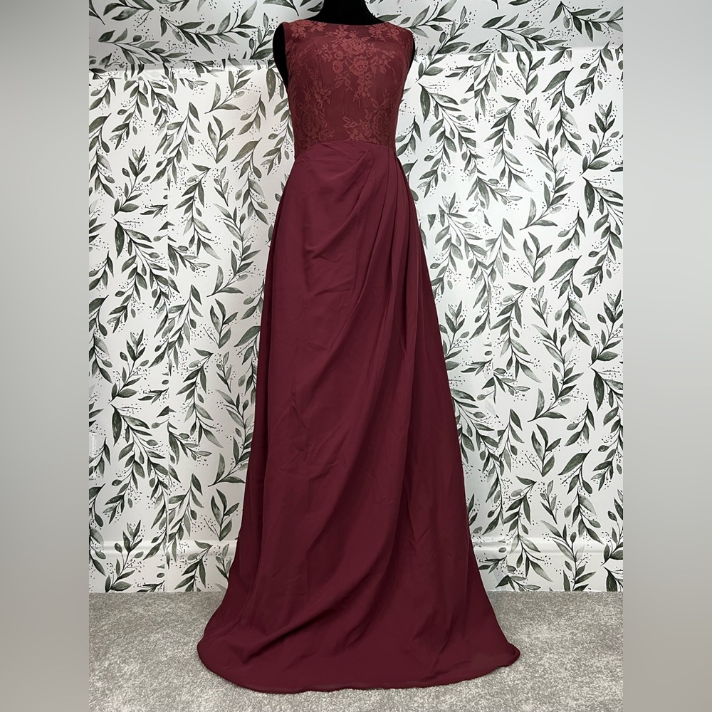 Elegant High Neck Lace Chiffon Bridesmaid Wedding Guest Evening Gown Sz S NWT #D